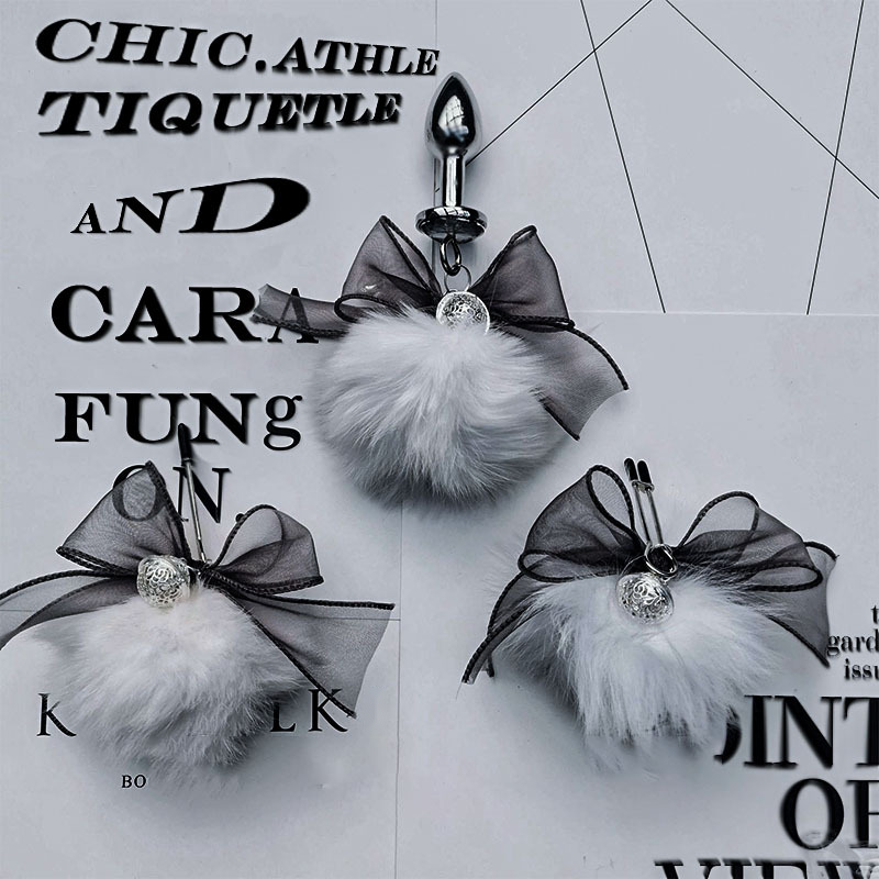 Fox Tail Butt plug Strap Bow Nipple clamps Bell cos Tail Couples Tease