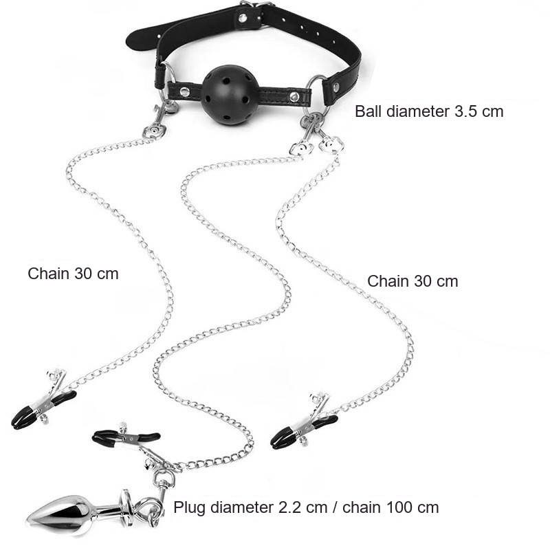 Restraint SM Bondage restraint Prop Couples Training Mouth gag Nipple clamps Ball gag Anal Butt plug