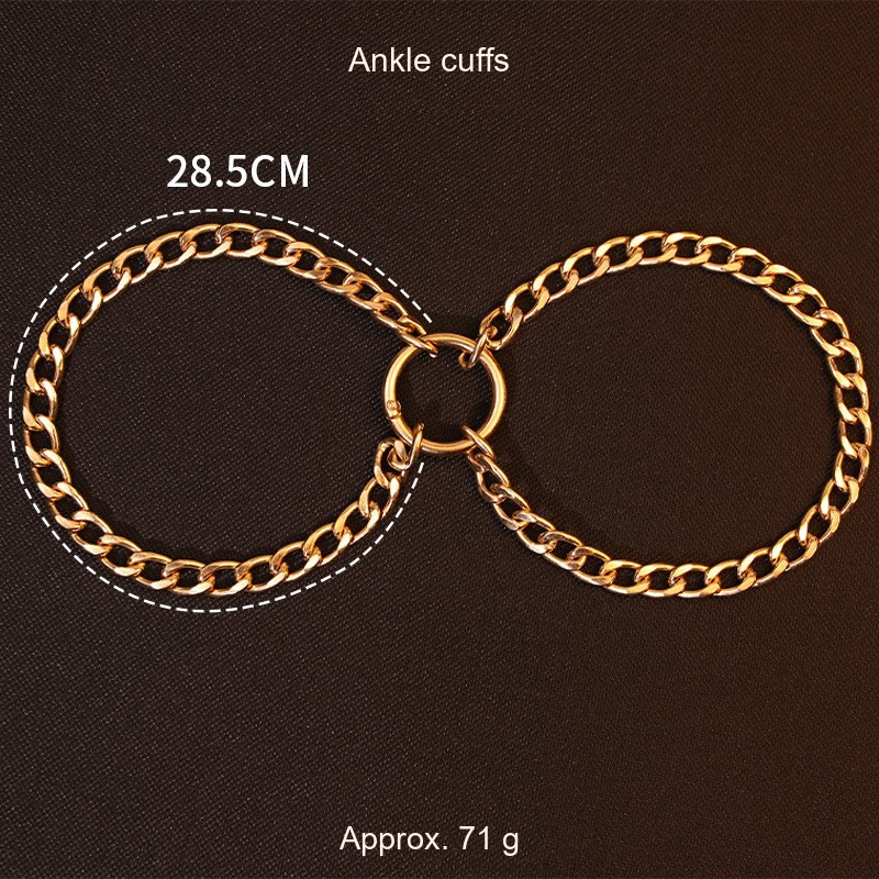 Gold-tone chain detail and English supplier reference
