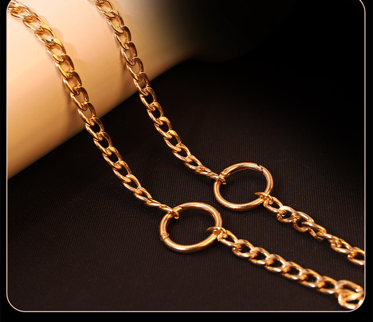 Gold-tone chain detail and English supplier reference