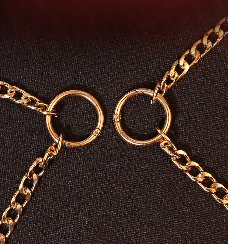 Gold-tone chain detail and English supplier reference