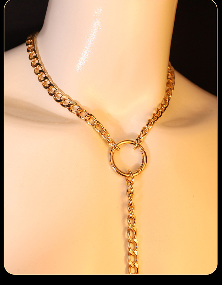 Gold-tone chain detail and English supplier reference