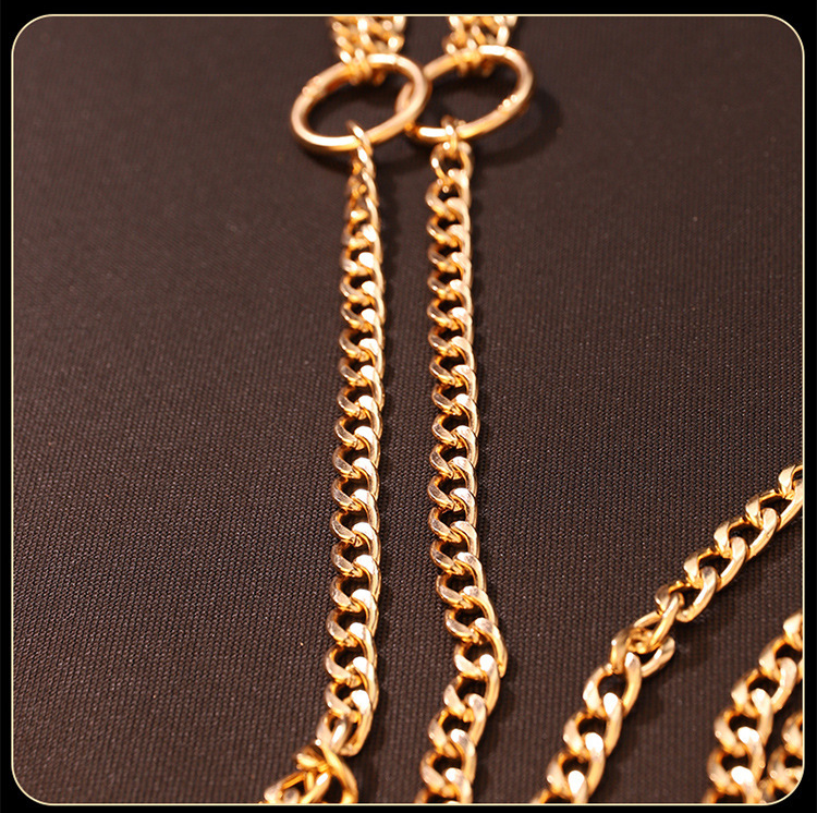 Gold-tone chain detail and English supplier reference