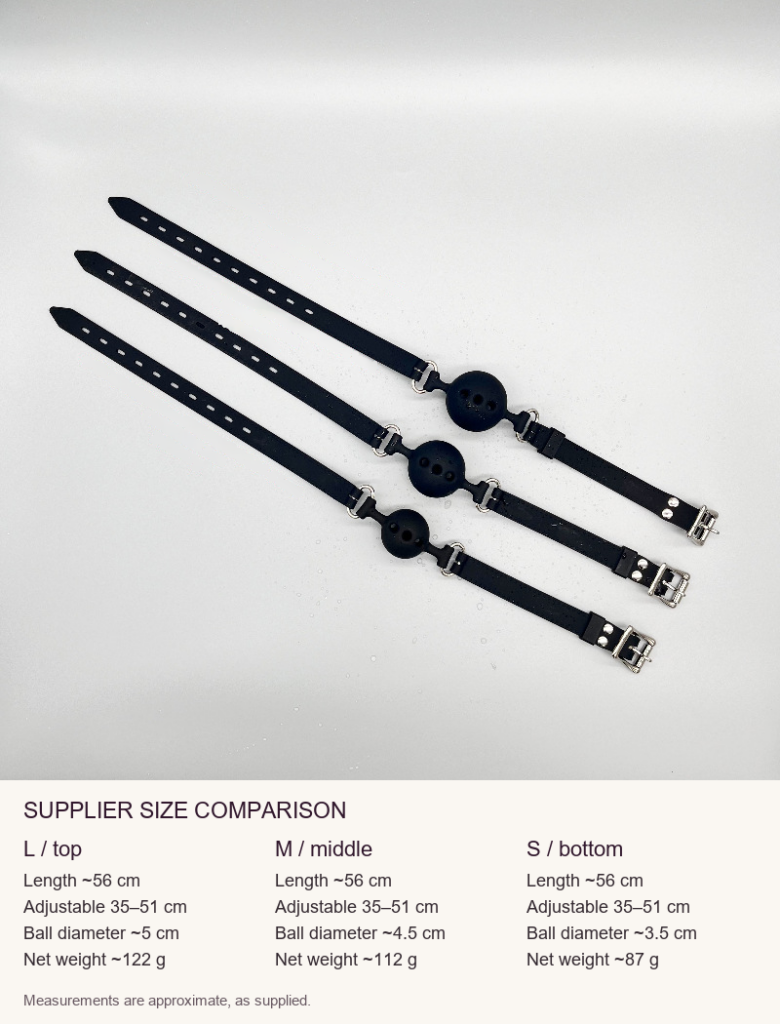 Supplier size comparison: L, M and S measurements in English