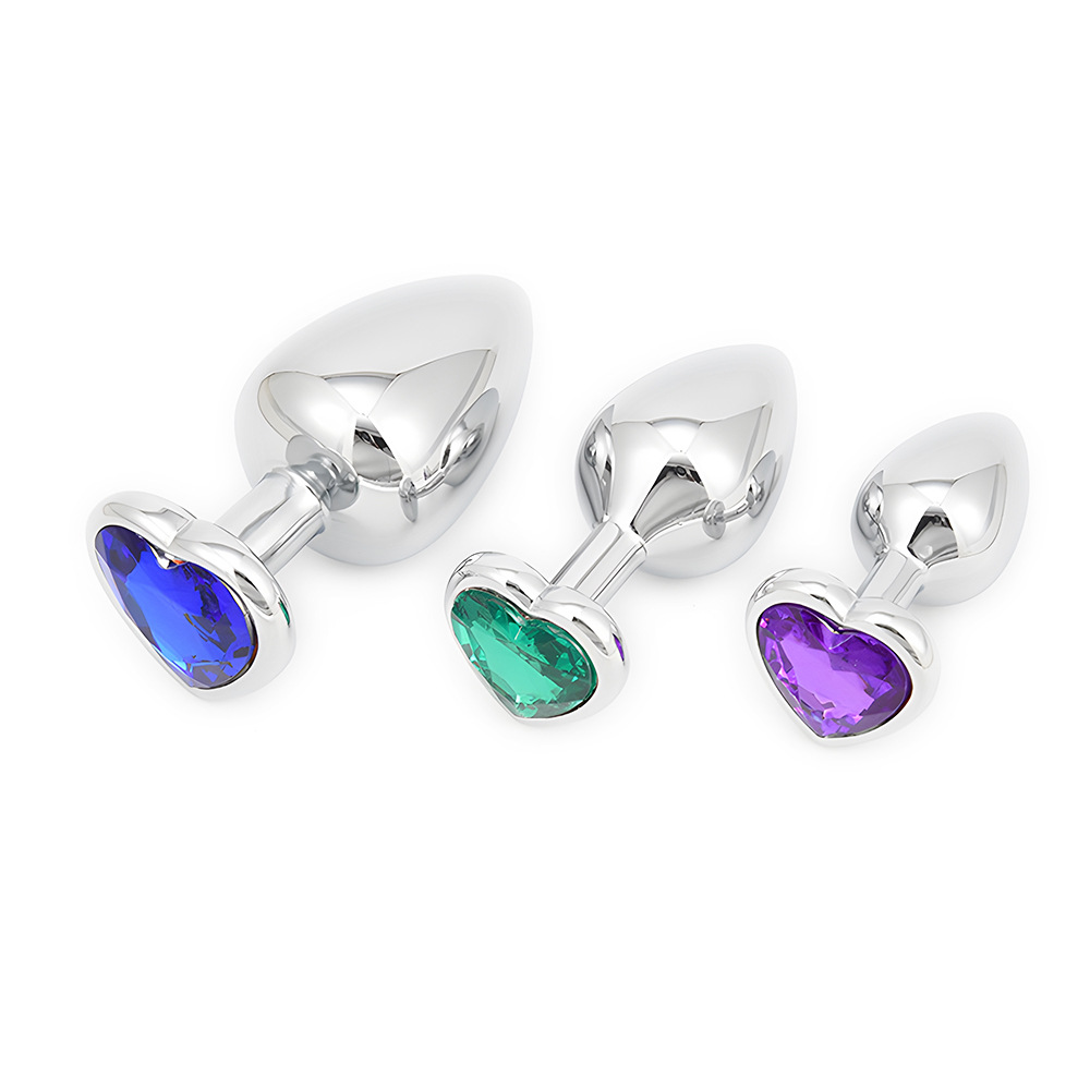 Silver accessories with blue, green and purple heart-shaped bases
