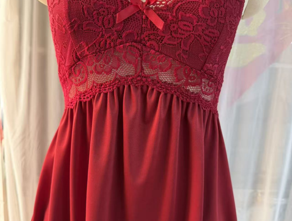 Lace nightdress - red front waist and lace detail