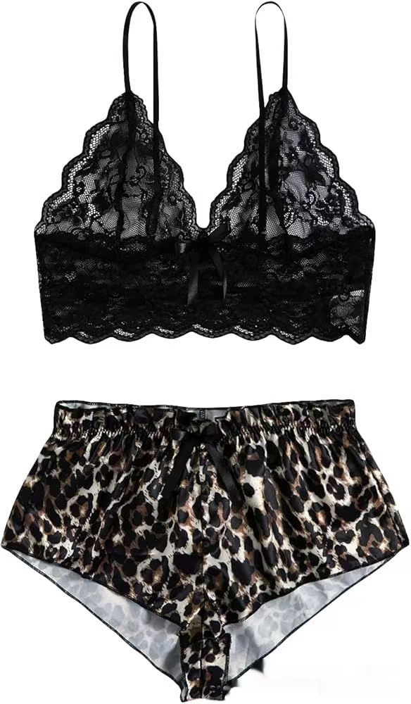 Lace camisole and printed shorts set — leopard supplier flatlay