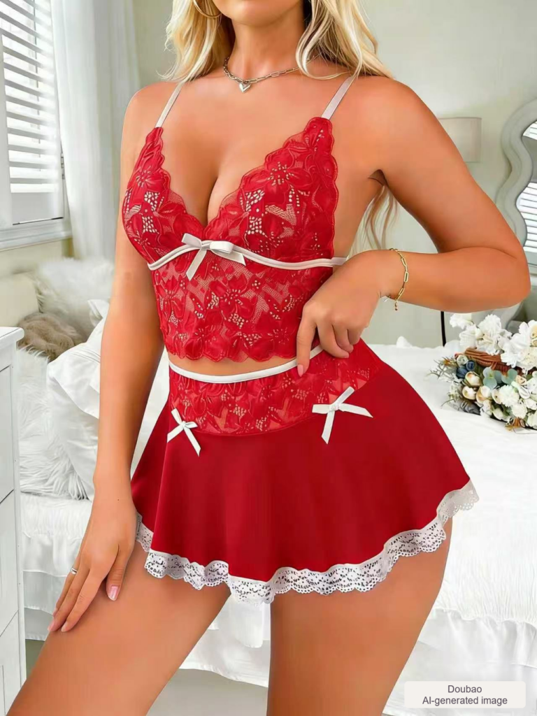 Red lace two-piece lingerie; AI-generated image supplied with Doubao disclosure