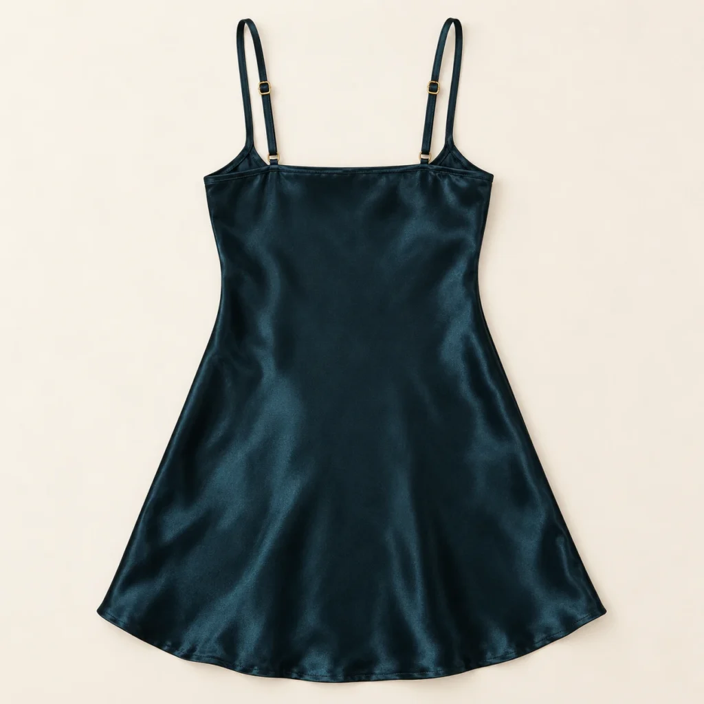 Product-only studio reconstruction — satin slip, back dark green