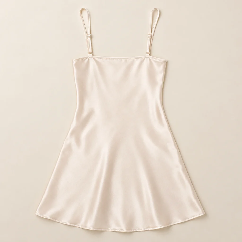Product-only studio reconstruction — satin slip, back ivory
