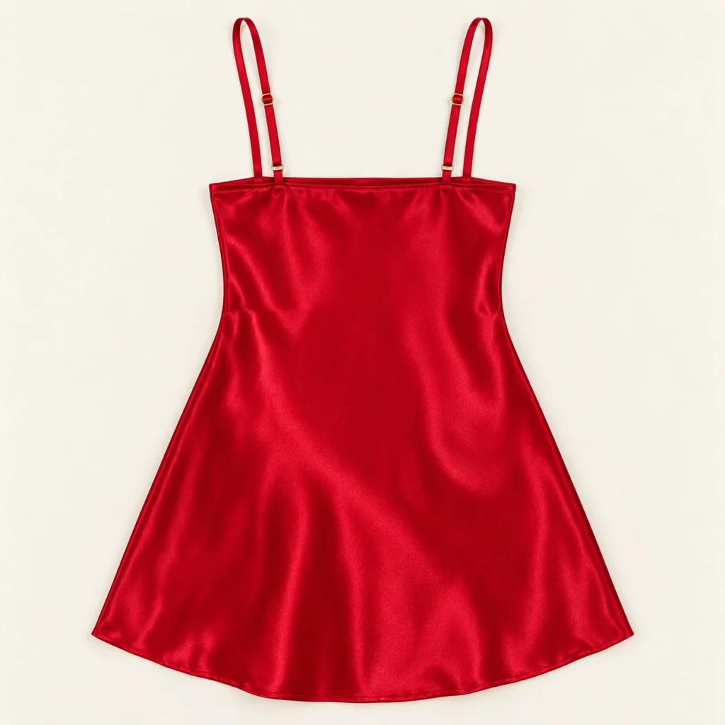 Product-only studio reconstruction — satin slip, back red