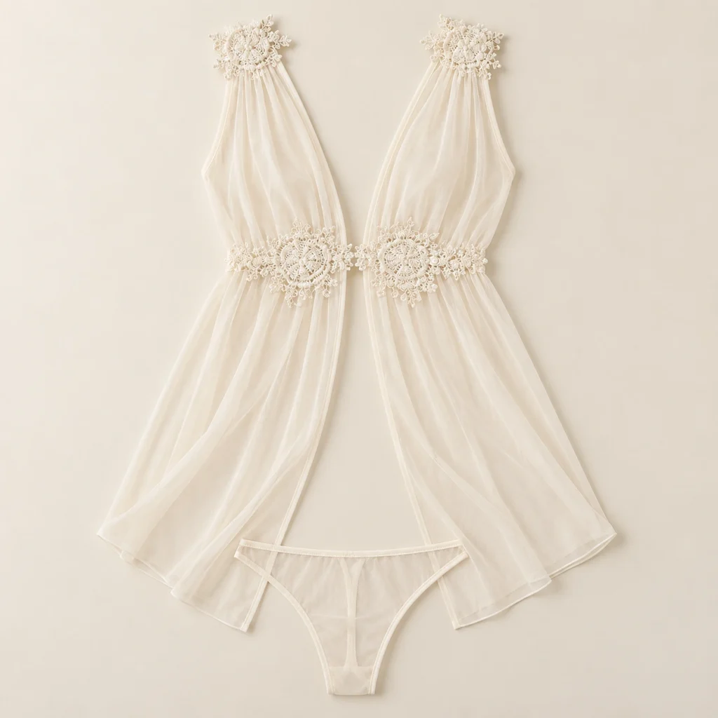 Sexy Pajama Women French Small Mesh Lace Open back Camisole Nightgown